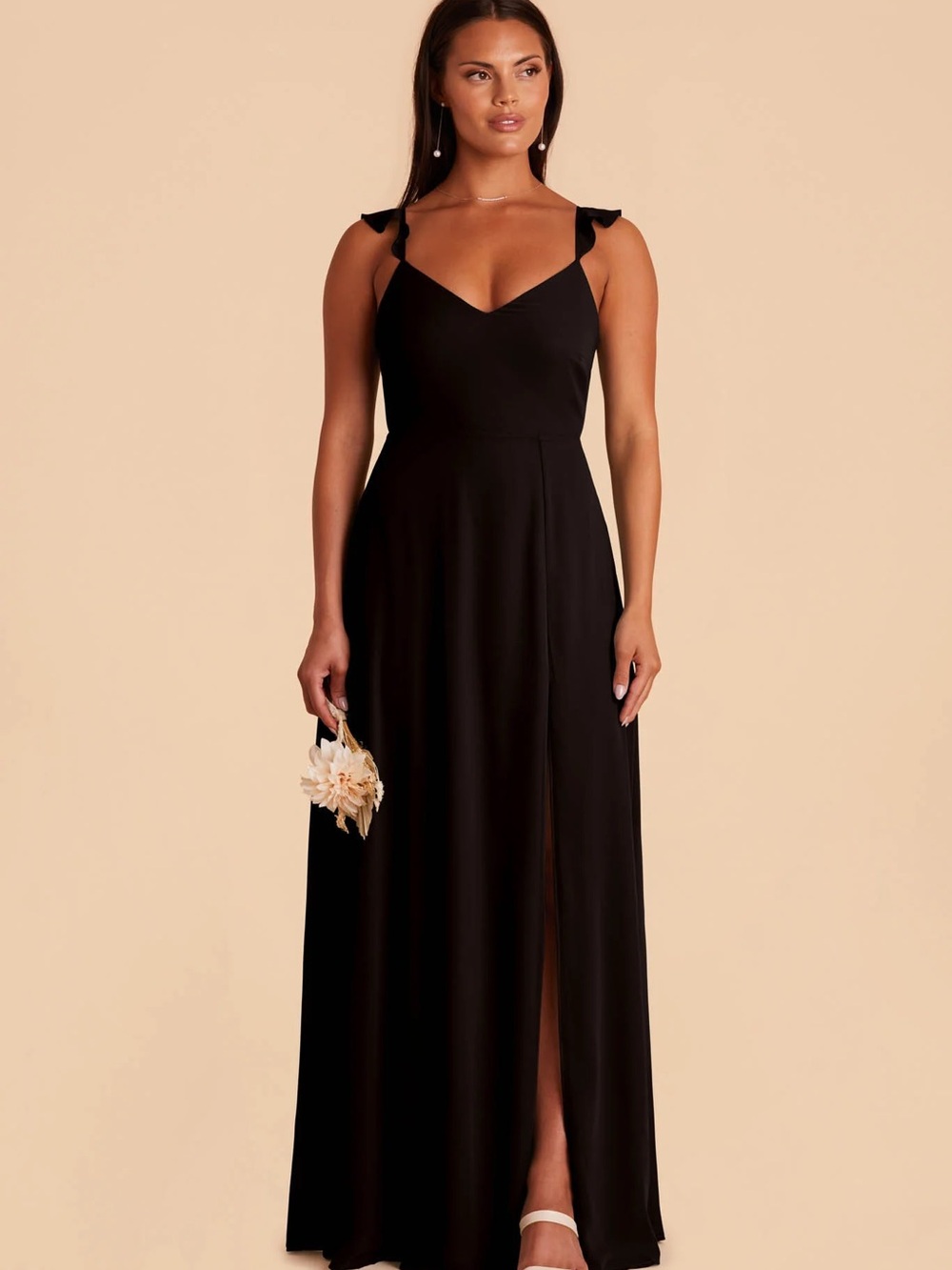 Birdy Grey Black Maxi Dress with V-Neck and Shoulder Ties